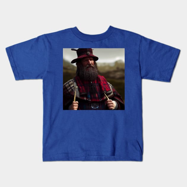 Scottish Highlander in Clan Tartan Kids T-Shirt by Grassroots Green